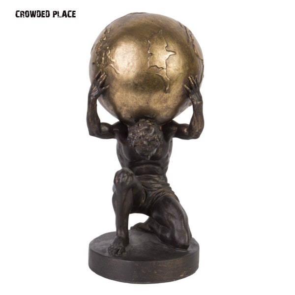 Estatua del Atlas del dios griego de 11", estatuilla de escultura, estatua del Titán Atlas, color oro antiguo, decoración de resina fundida en frío, hombre con decoración del hogar del globo