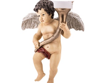 Vintage Angel Wall Statue, Vintage putti, Angel Cherub Figurine Wall Hanging, Putto Sculpture Wall Decor,Angel With Instrument