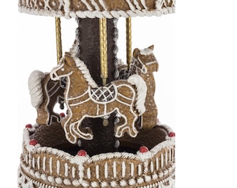 Peperkoekkerstcarrousel met muziekdoos en ledverlichting