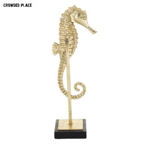 Gold Seahorse Sculpture Decor 12&quot; inch, Seahorse Figurine, Seahorse Statue, Living Room Decor, Animal Sculptures, Seahorse Figure Decor Gift