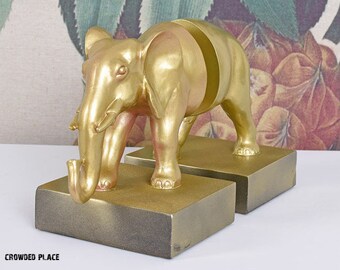 Gold Elephant Bookends: Handmade Shelf Decor