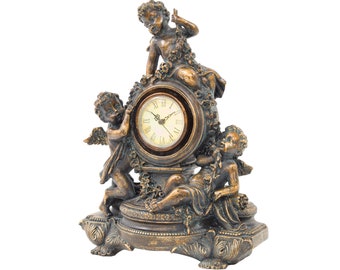 Cherub Mantle Clock, Resin Neo-Baroque Clock With Cupids, Polyresin Vintage Desktop Clock,Stylized Mantel Clock, Art Deco Style