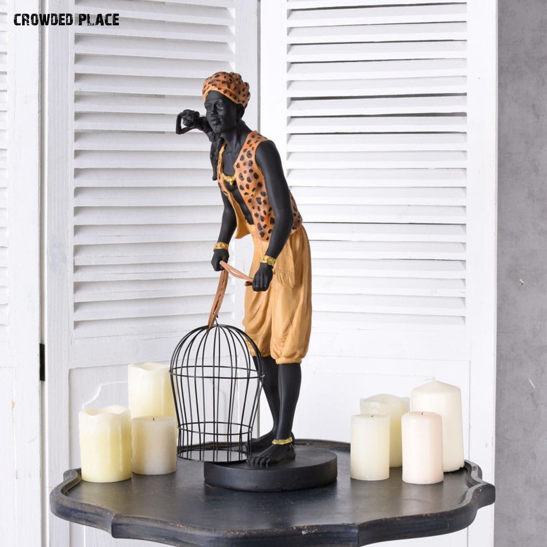Black Man With Cage Statue, Colonial Figure, Black Man Sculpture