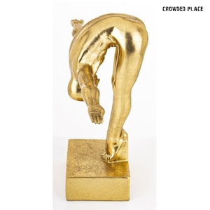 Gold Swimmer Statue: Modern Resin Athlete Sculpture, Sports Decor