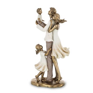 Family Love Figurine, Elegant Bronze and White Sculpture, Mom, Dad, and Kids Statue, Perfect Family Home Decor