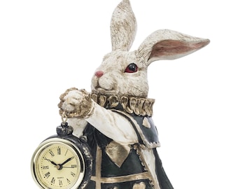 White Rabbit Clock Sculpture, Alice in Wonderland Resin Decor