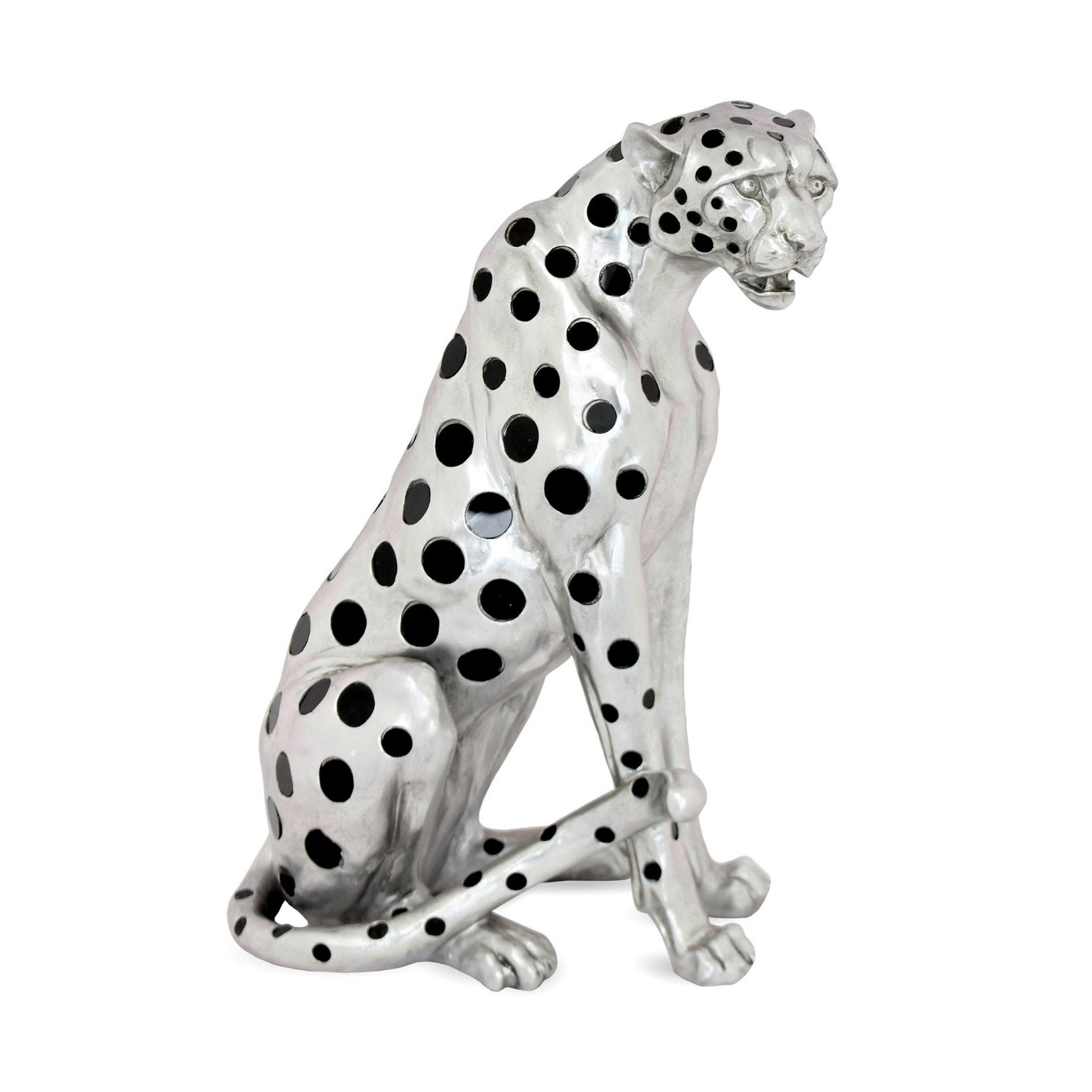 Silver Cheetah Statue 25x16 Resin Cheetah Etsy
