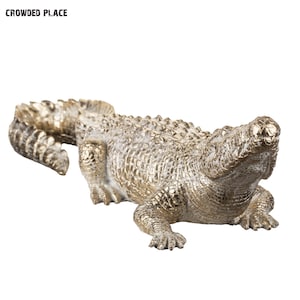 Gold Krokodil Skulptur, Krokofigur, Tier Wohnkultur, Handgemaltes Dekor, Krokodilfigur, Dekorative Aligator Ornament Statue