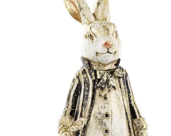 Estatueta de coelho branco de Alice no País das Maravilhas: Escultura de resina estilo vintage