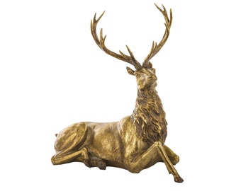 Vintage Style Deer Sculpture, A large reclining gold deer, Deer Deco, Decoration Stag Sculpture, Christmas Deer Sculptur