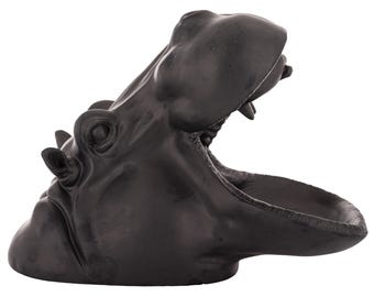 黒カバの置物：口を開けた樹脂製の動物彫刻 - Etsy 日本
