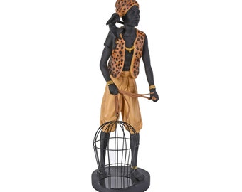 Black Man With Cage Statue, Colonial Figure, Black Man Sculpture, African Decor, Figure With Cage, Egzotic Sculpture, Ethnic Deco Gift Idea