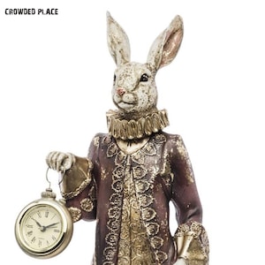 Alice i Underlandet Vit kaninklocka Figur, Vintage Resin Skulptur