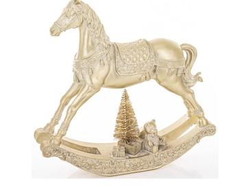 Antiek gouden hobbelpaard, LED-kerstboom, teddybeerfiguurtje