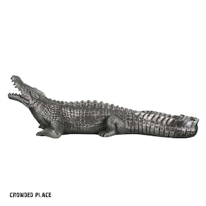 Silver crocodile sculpture, Croc figurine, Animal home decor, Hand painted decor, Crocodile figure, Decorative aligator ornament statue