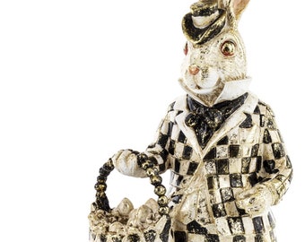 Estatueta de coelho branco de Alice no País das Maravilhas: Escultura de resina vintage