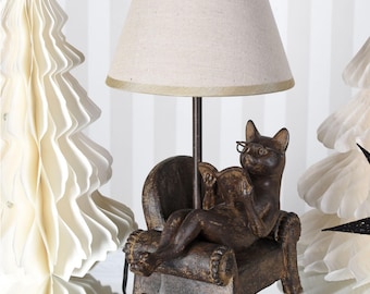 Lesekatzen-Tischlampe: Harz-Skulpturenleuchte für Bücherliebhaber