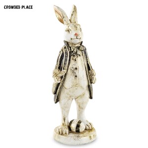 Rabbit Figurine with egg , White Rabbit Sculpture, Alice in Wonderland decor, Home decoration, Rabbit decor gift