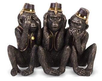 Three Wise Monkeys Statue, Bronze Gold Figurine, Detailed Decor