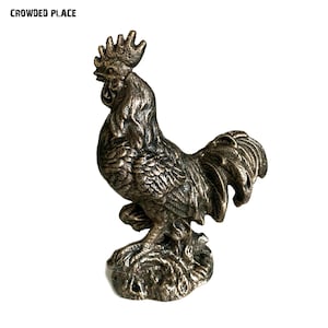 Statuetta vintage a forma di gallo in metallo - Decorazione rustica da fattoria, statua di gallo color bronzo per cucina, casa di campagna, scultura di animali da fattoria, regalo