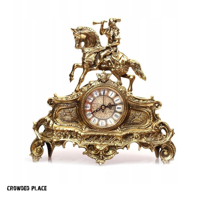 Brass Mantel Clock With Rider on a Horse Brass Table Clock Etsy