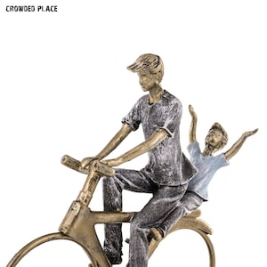 Father with son on bicycle, Family bicycle figurine, Cyclist handmade statue, Home decor sculpture, Bike figure, Bike saculpture, Gift Idea