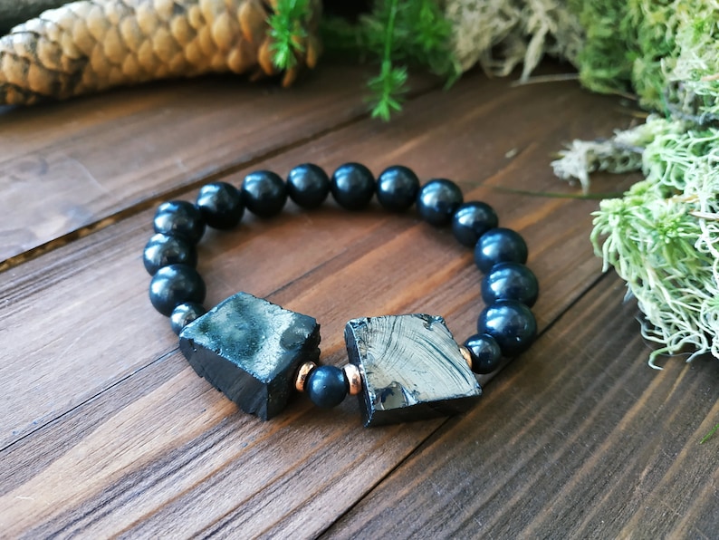 0,39x0,59 in Shungite Stretch Bracelet 10 mm with Raw Elite Shungite 10x15 mm Beads Shungite Bracelet Shungite EMF Shungite Jewelry