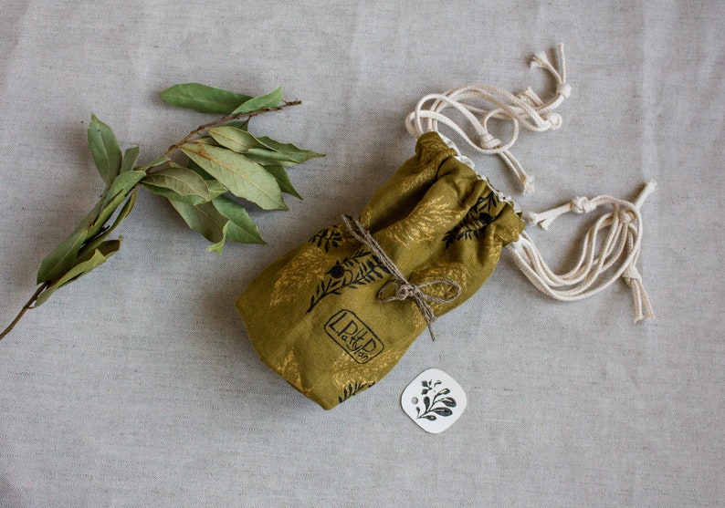 Drawstring pouch pack/ Handprinted linen produce bag set/ Etsy