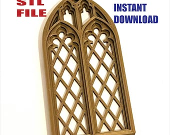 Cathedral window STL file, Dollhouse gothic architecture  3D printing file, Catherdal arch printing template