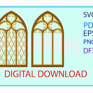 Gotiskt tracery fönstermall SVG /PNG /DFX Ai Pdf-skärfiler Direkt nedladdningsbar fil för skärmaskin, Laserskuren fil, Cricut Cnc
