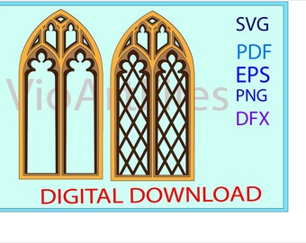 Multilayered SVG /PNG /DFX Ai Pdf cutting files for gothic tracery window, Instant download file, Laser cut file, Cricut Cnc +