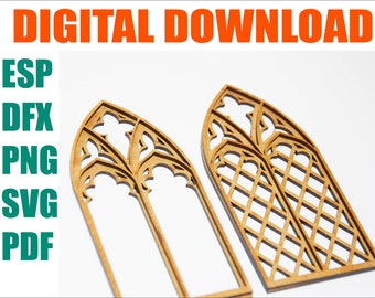 SVG/PNG/DFX Ai Pdf-skärfiler för gotiskt traceryfönster, direktnedladdningsbar fil för skärmaskin, laserskuren fil, Cricut CNC-fil