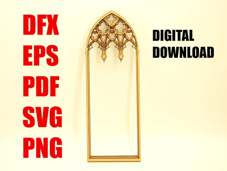 SVG/PNG/DFX Esp Pdf-skärfiler för gotiskt traceryfönster, direktnedladdningsbar fil för skärmaskin, laserskuren fil, Cricut CNC-fil bild 1
