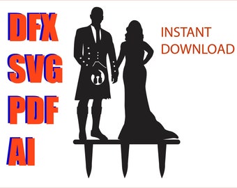 SVG //DFX AI  Pdf cutting files for Wedding cake topper silhouette, Kilt silhouette  Laser cut file, Cricut Cnc  file