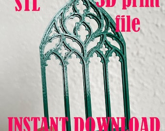 Gothic window STL file, Dollhouse architecture  3D printing file, Catherdal arch printing template