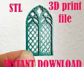 Gothic window STL file, Dollhouse architecture  3D printing file, Catherdal arch printing template