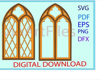 SVG /PNG /DFX Esp Pdf cutting files for gothic tracery window, Instant download file for cutting machine, Laser cut file, Cricut Cnc  file