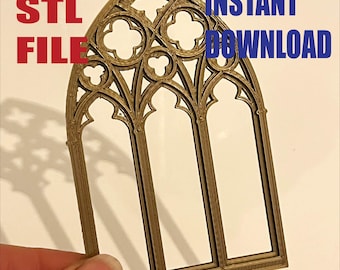 Cathedral window STL file, Dollhouse architecture  3D printing file, Gothic church arch printing template