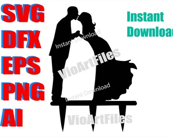 SVG //DFX AI  Eps Png cutting files for Wedding cake topper silhouette, Kissing couple silhouette  Laser cut file, Cricut Cnc template