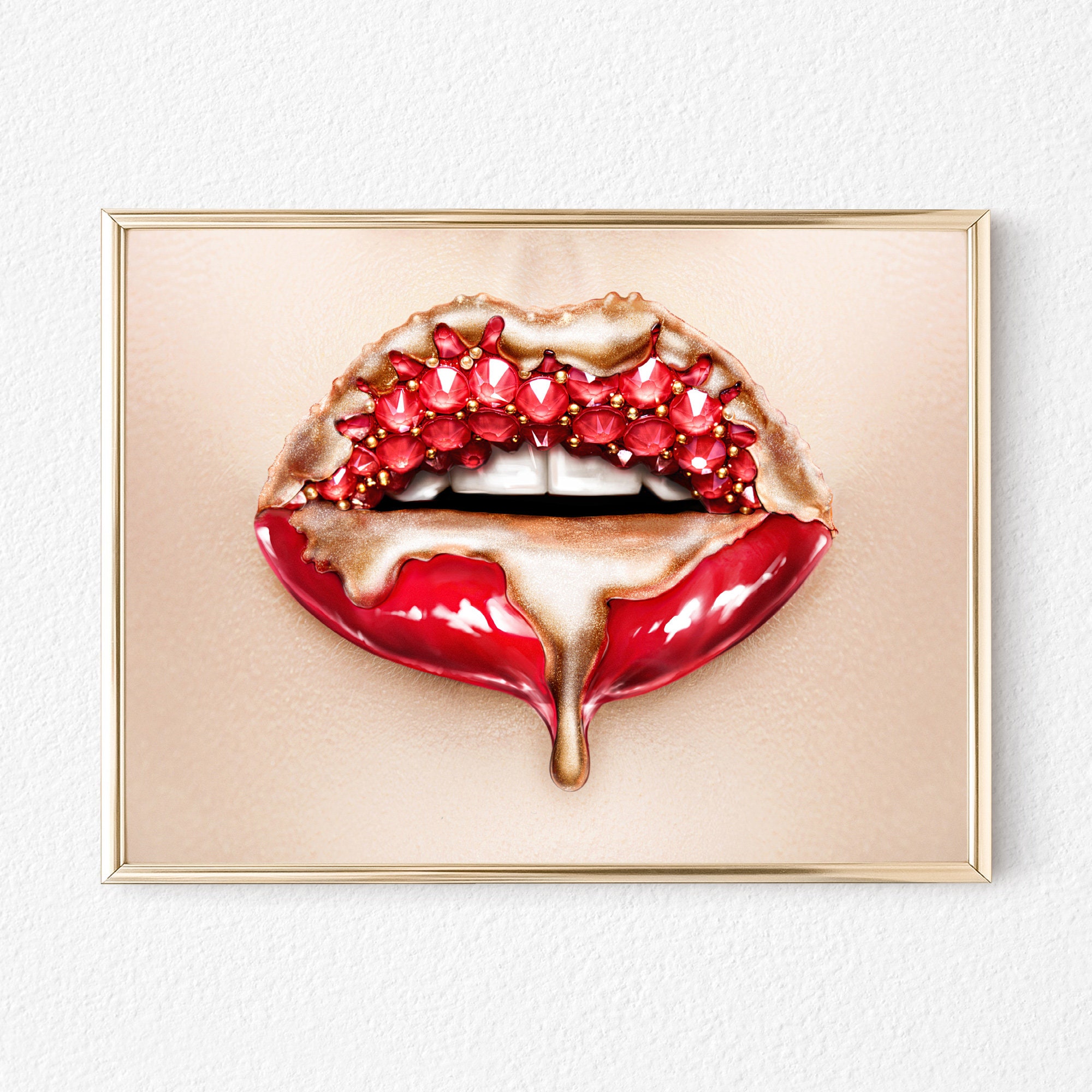 Fashion Prints Female Red Lips Fashion Wall Art Diamonds on Etsy