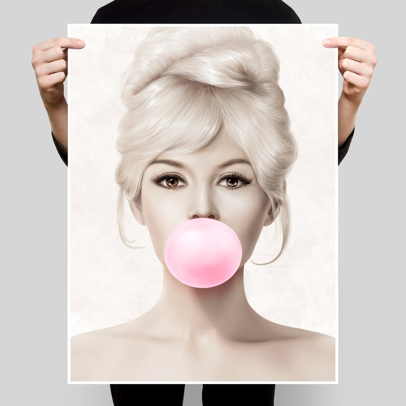 Brigitte Bardot Teal Bubble Gum Poster Black and White | Etsy