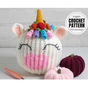 CROCHET PATTERN X Crochet Unicorn Pumpkin Pattern, English PDF Download, Crochet Fall Decoration Pattern
