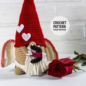 CROCHET PATTERN X Cupid Gnome, English PDF Download, Valentine's Day Gnome Pattern image 1