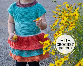 Crochet Toddler Sweater Pattern, Ruffle Crochet Sweater Dress Tutorial, English PDF Download,