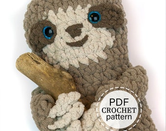 CROCHET PATTERN x Crochet Sloth Amigurumi Crochet Pattern, Blanket Yarn Sloth Crochet Pattern, English Download, PDF crochet pattern,