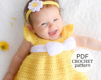 Easy Crochet Baby Dress and Headband Pattern, Crochet Baby Outfit Pattern, English Pattern, Baby Dress Crochet Tutorial, PATTERN ONLY