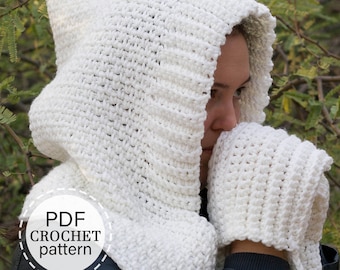 Woodland Hooded Scarf Crochet Pattern, Hooded Scarf with Pockets crochet pattern , English PDF PATTERN ONLY