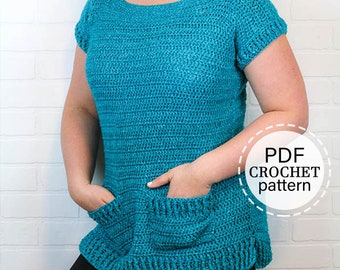 CROCHET PATTERN x Crochet Tunic Pattern, Crochet Top Pattern, Crochet Top with Pockets, English PDF Download, Crochet Shirt Pattern