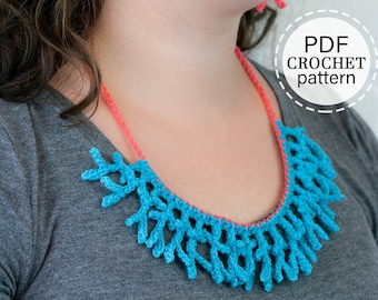 CROCHET PATTERN x Crochet Coral Necklace and Earrings Pattern, Crochet Coral Jewelry Tutorial, English Download, Coral Necklace Tutorial