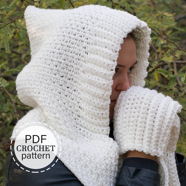 Woodland Hooded Scarf Crochet Pattern, Hooded Scarf with Pockets crochet pattern , English PDF PATTERN ONLY